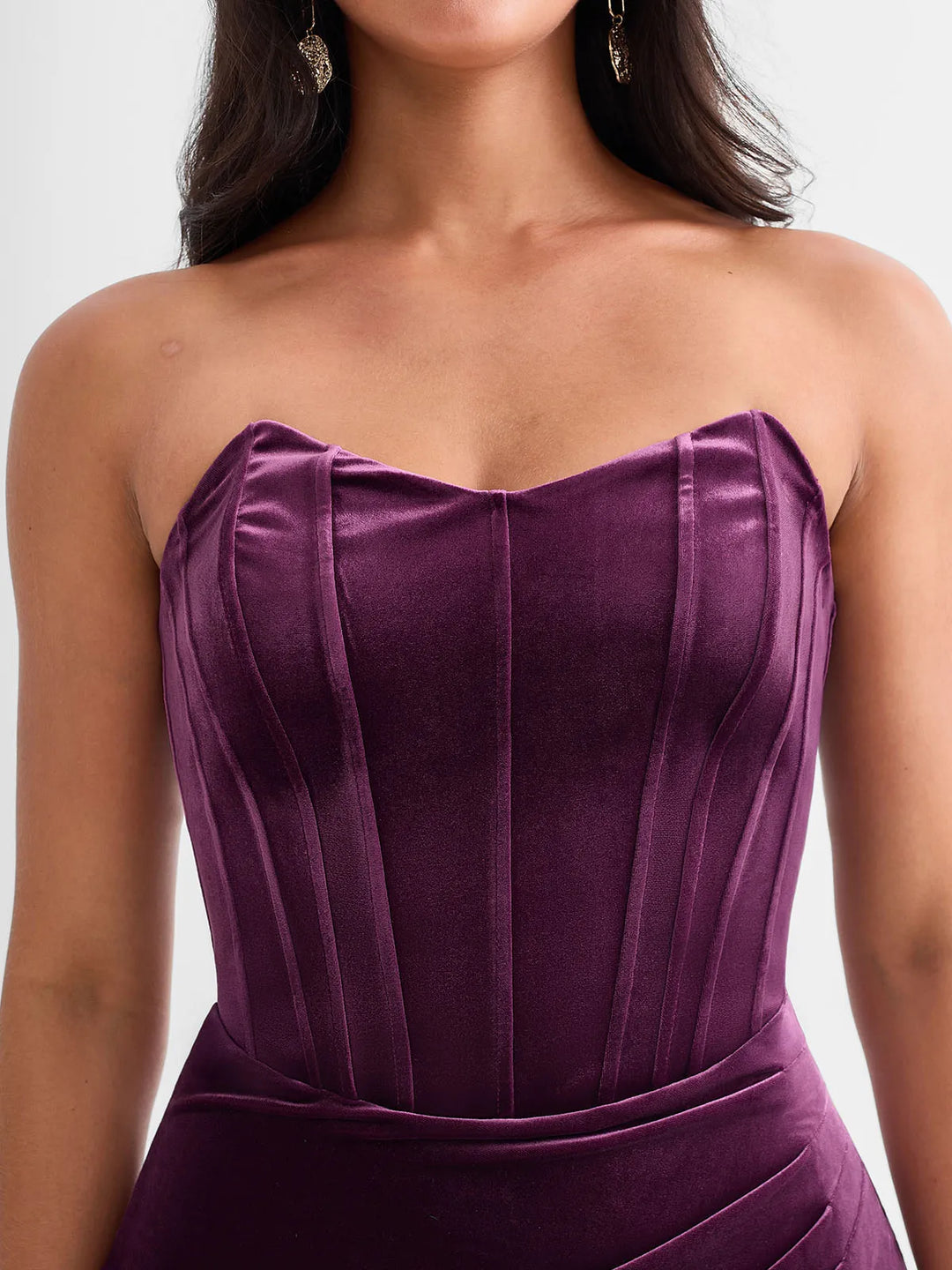 Strapless Velvet Ruched Sculpting Corset Gown - Modefluss