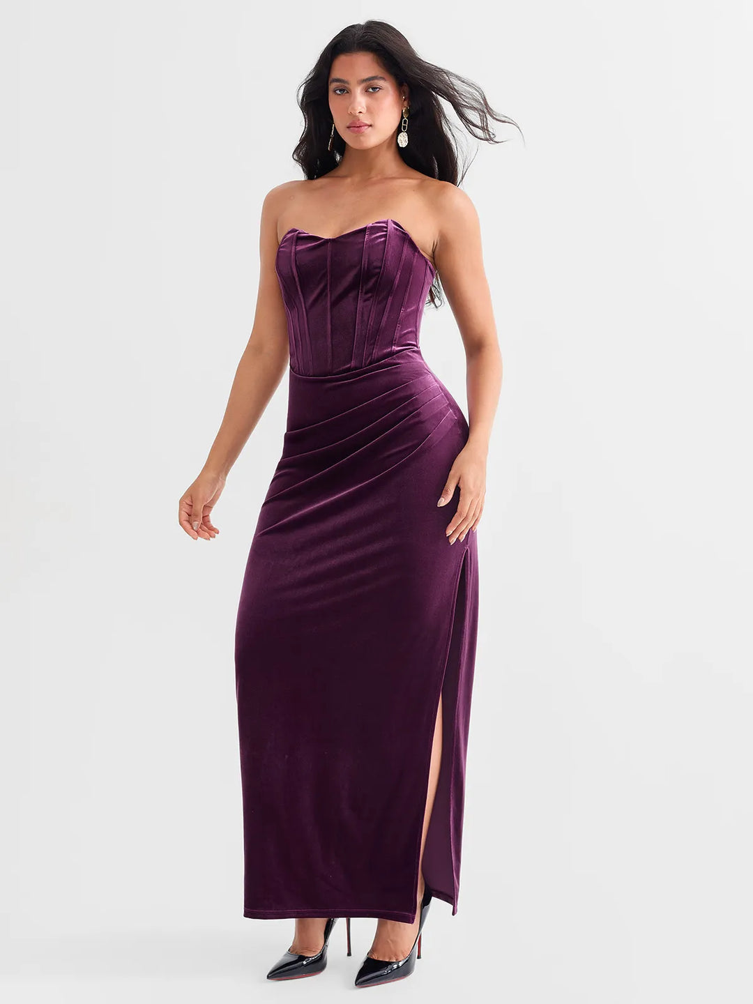 Strapless Velvet Ruched Sculpting Corset Gown - Modefluss