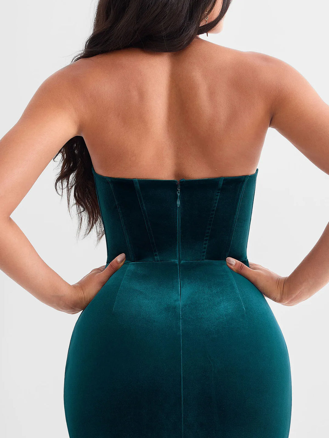 Strapless Velvet Ruched Sculpting Corset Gown - Modefluss