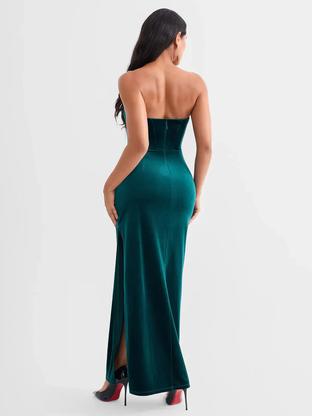 Strapless Velvet Ruched Sculpting Corset Gown - Modefluss