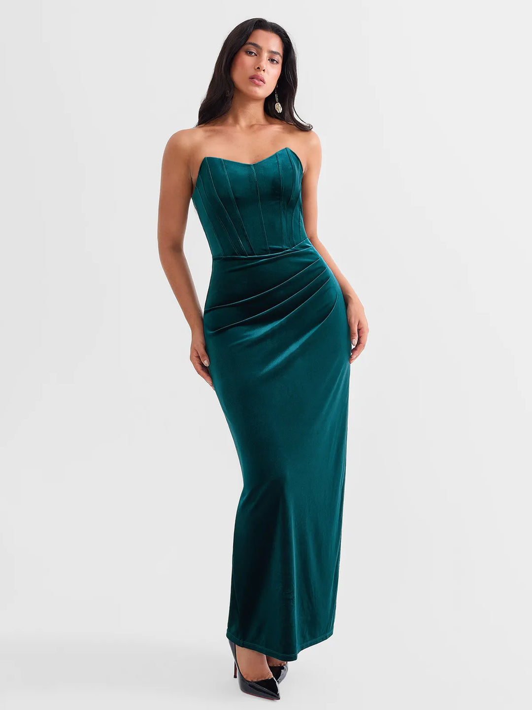 Strapless Velvet Ruched Sculpting Corset Gown - Modefluss