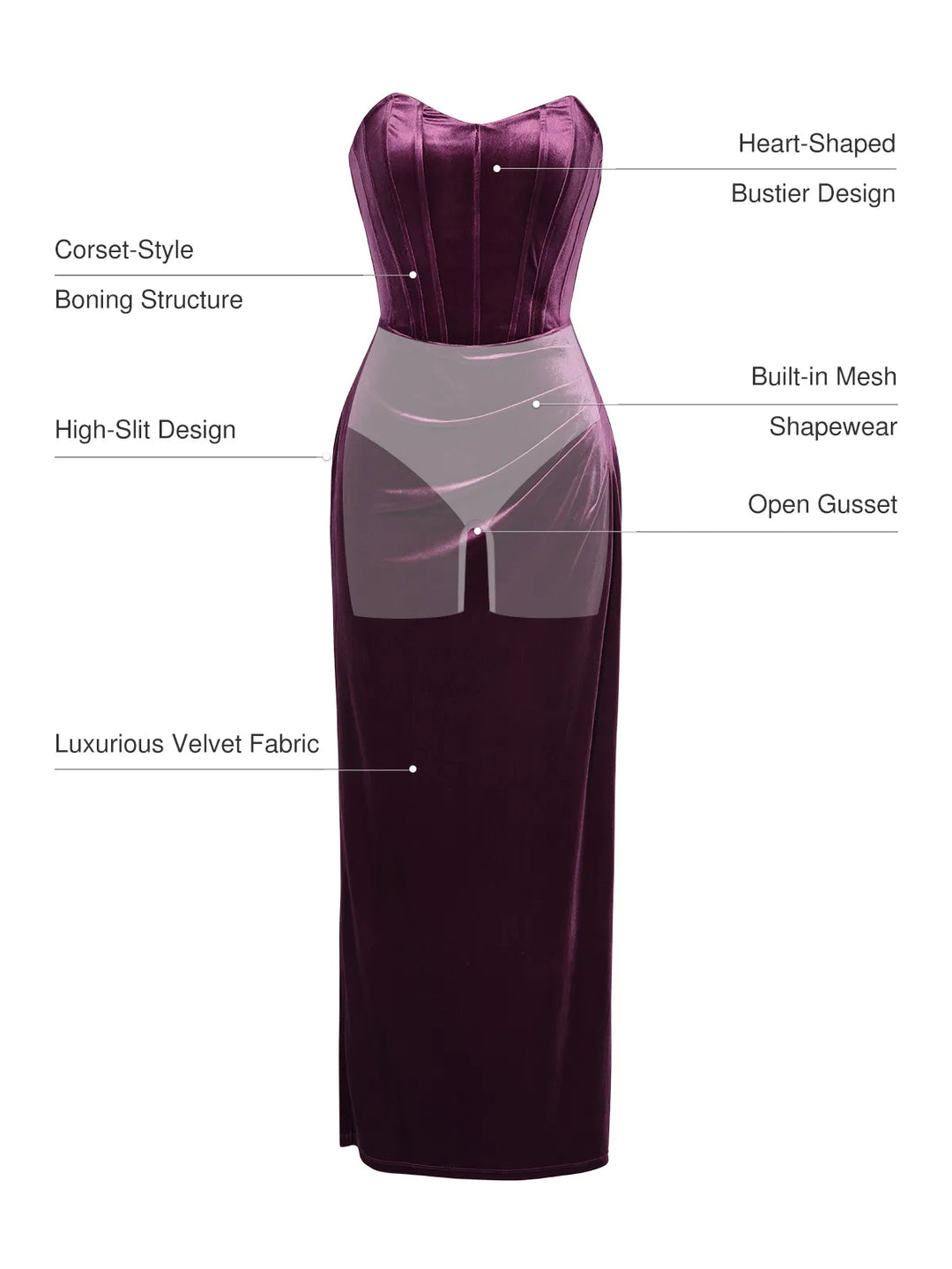 Strapless Velvet Ruched Sculpting Corset Gown - Modefluss