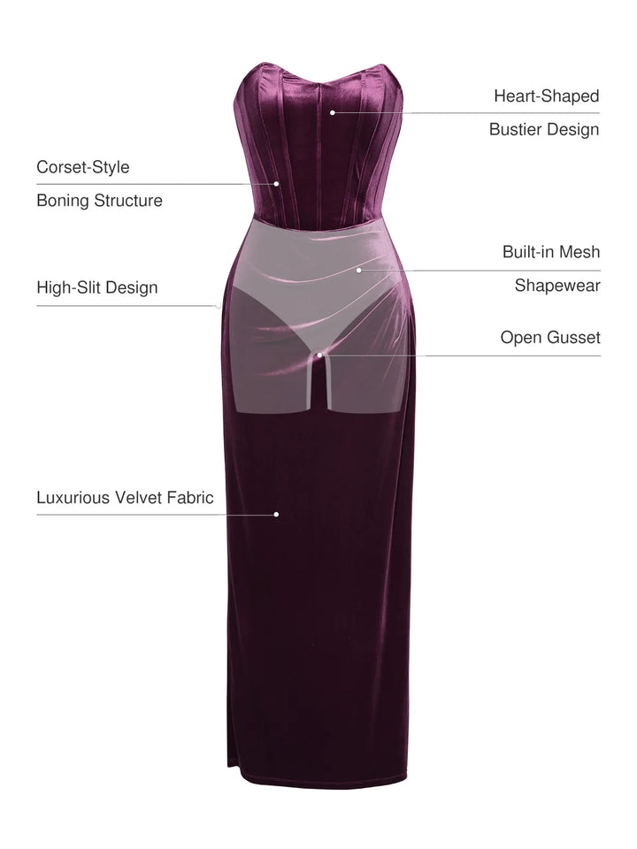 Strapless Velvet Ruched Sculpting Corset Gown - Modefluss