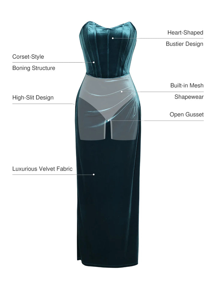Strapless Velvet Ruched Sculpting Corset Gown - Modefluss