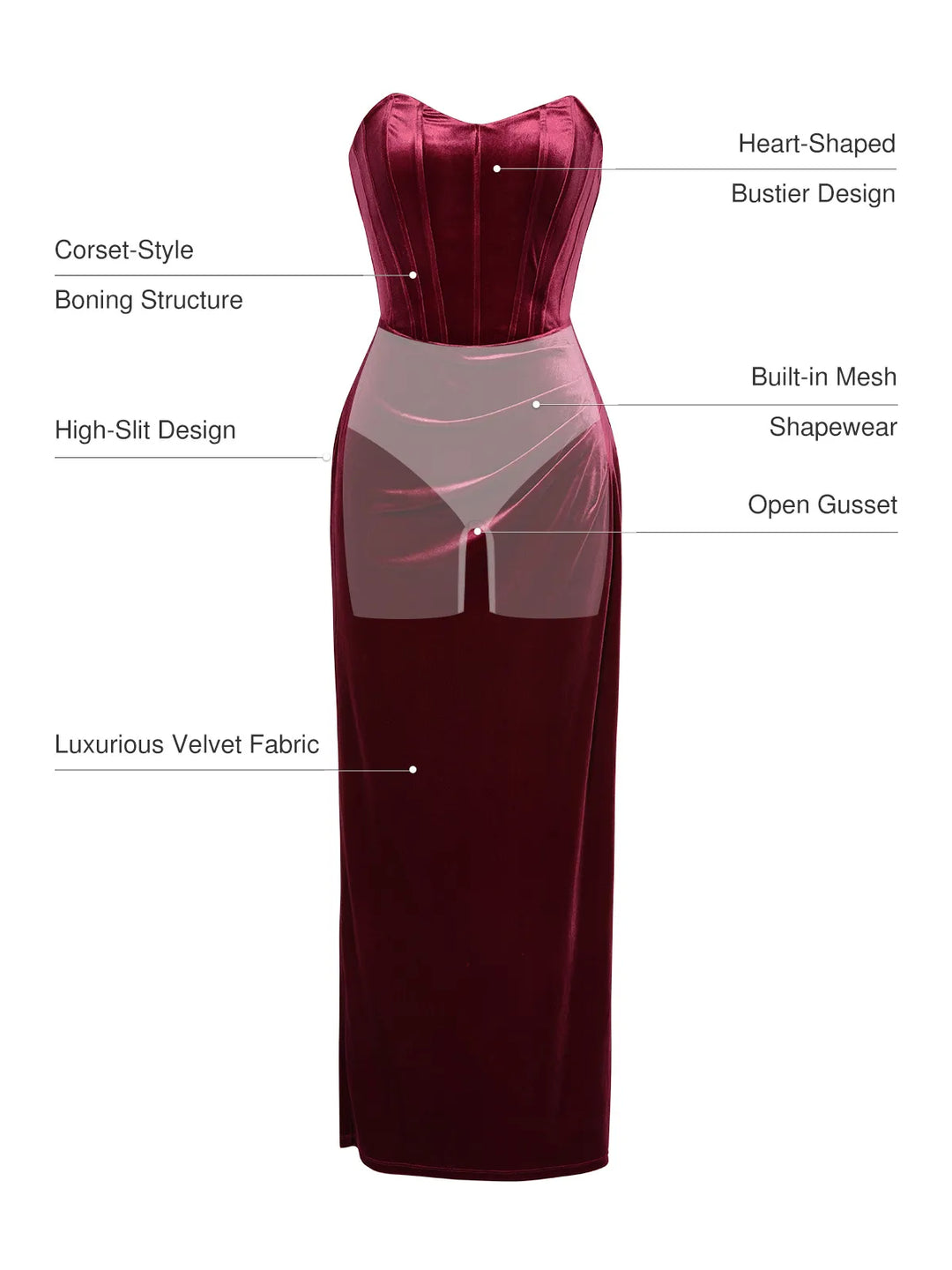 Strapless Velvet Ruched Sculpting Corset Gown - Modefluss