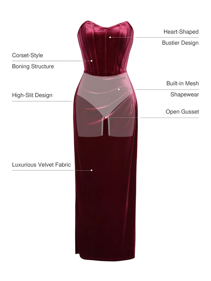 Strapless Velvet Ruched Sculpting Corset Gown - Modefluss