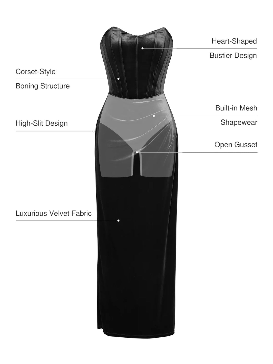 Strapless Velvet Ruched Sculpting Corset Gown - Modefluss
