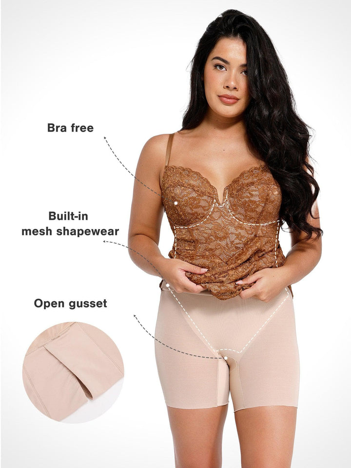 Shapewear All-Lace Hourglass Corset Side Slit Midi Dress - Modefluss