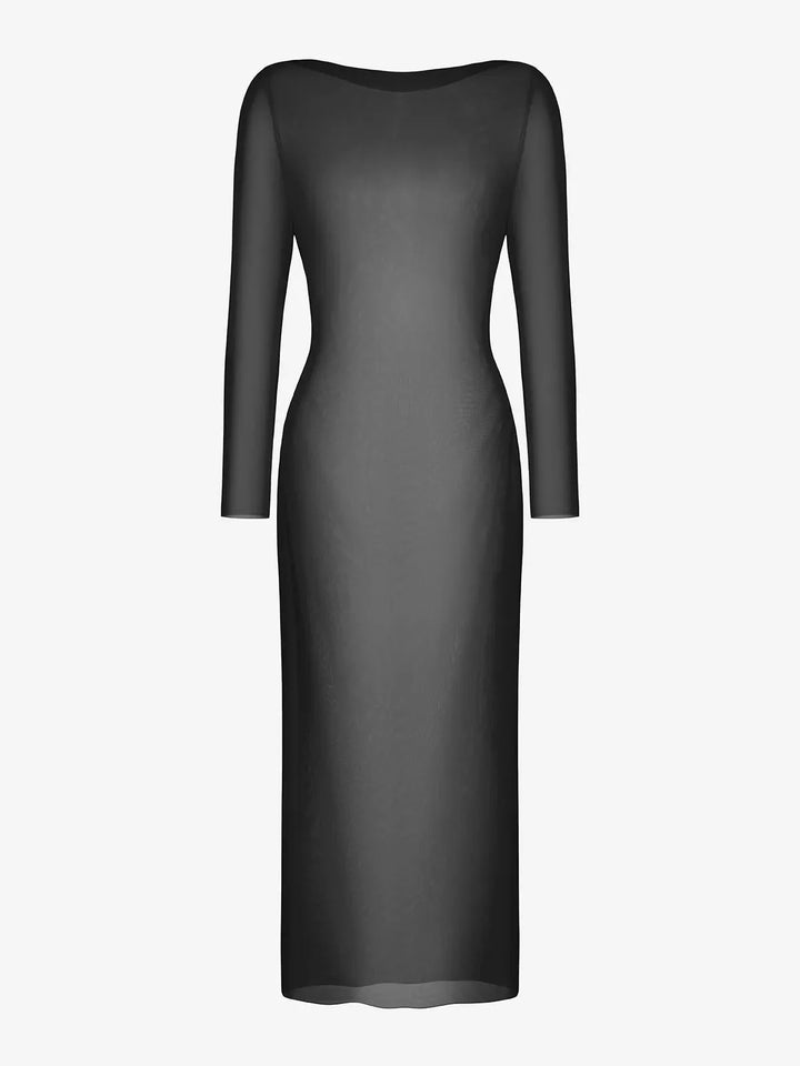 Long Sleeve Sheer Mesh Maxi Cover-Up