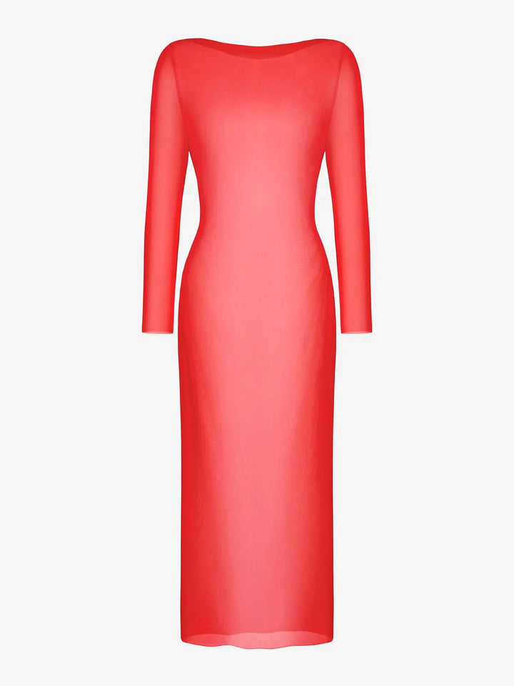 Long Sleeve Sheer Mesh Maxi Cover-Up