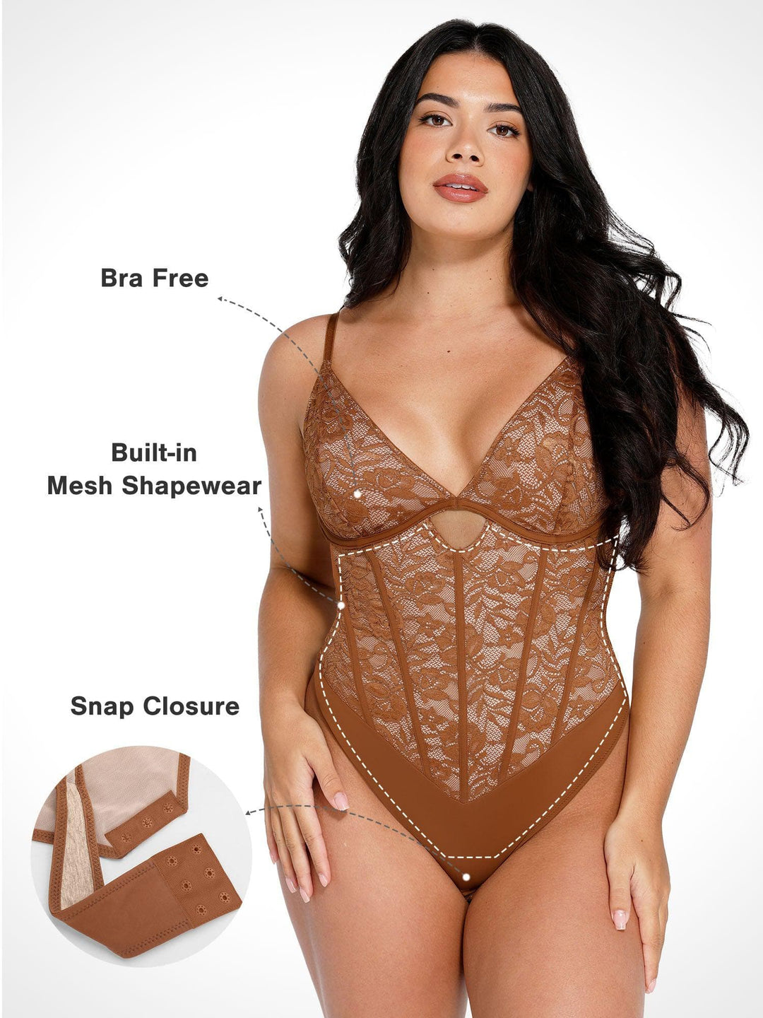 Body sculptant en dentelle avec corset découpé et sablier