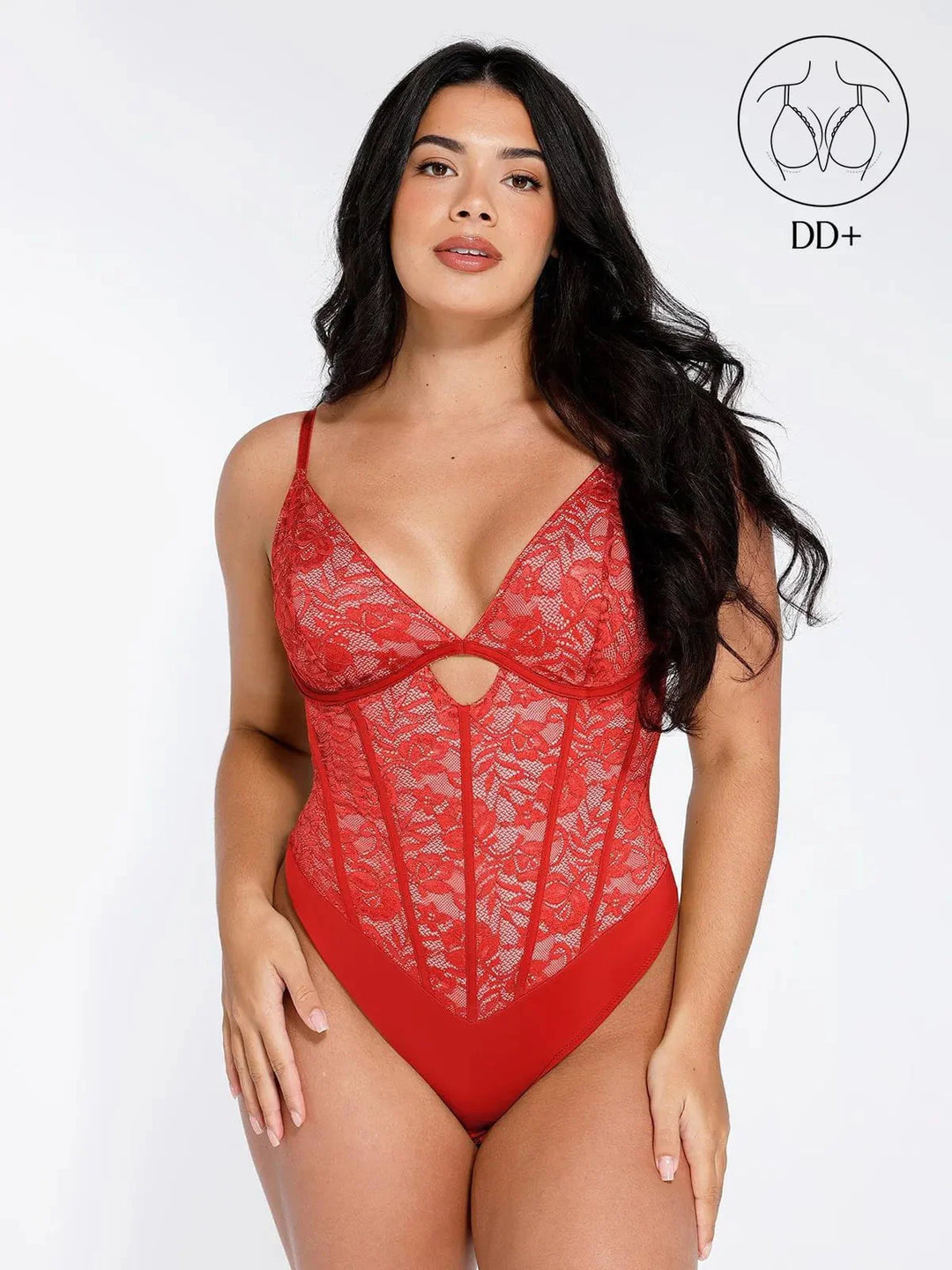 Body sculptant en dentelle avec corset découpé et sablier
