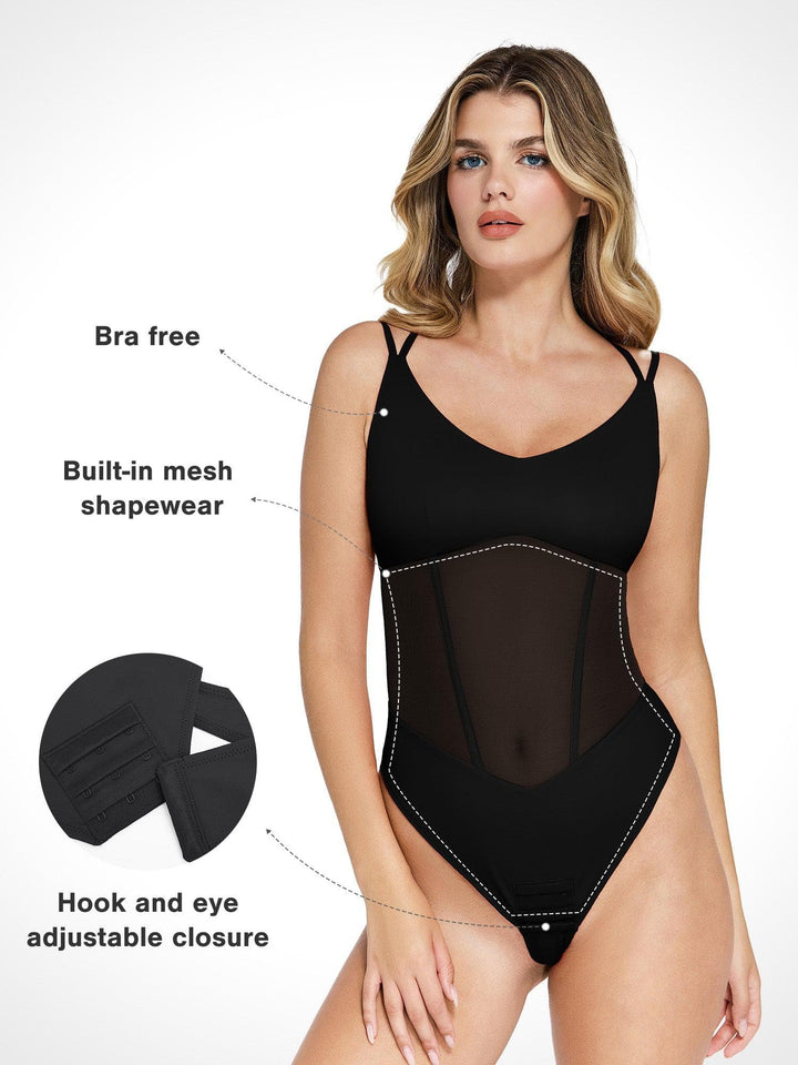 Body sculptant en maille illusion avec dos croisé