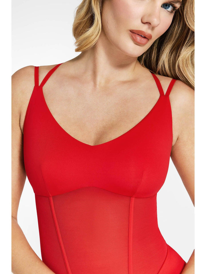 Body sculptant en maille illusion avec dos croisé