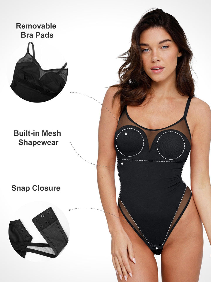 Shapewear Illusion Mesh Slimming Thong Bodysuits - Modefluss