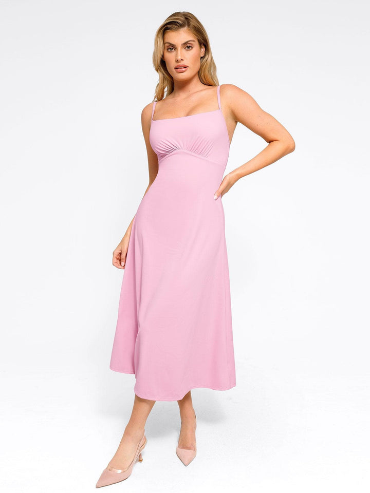 Shapewear Built-In Sculpting A-Line Midi Slip Dress - Modefluss