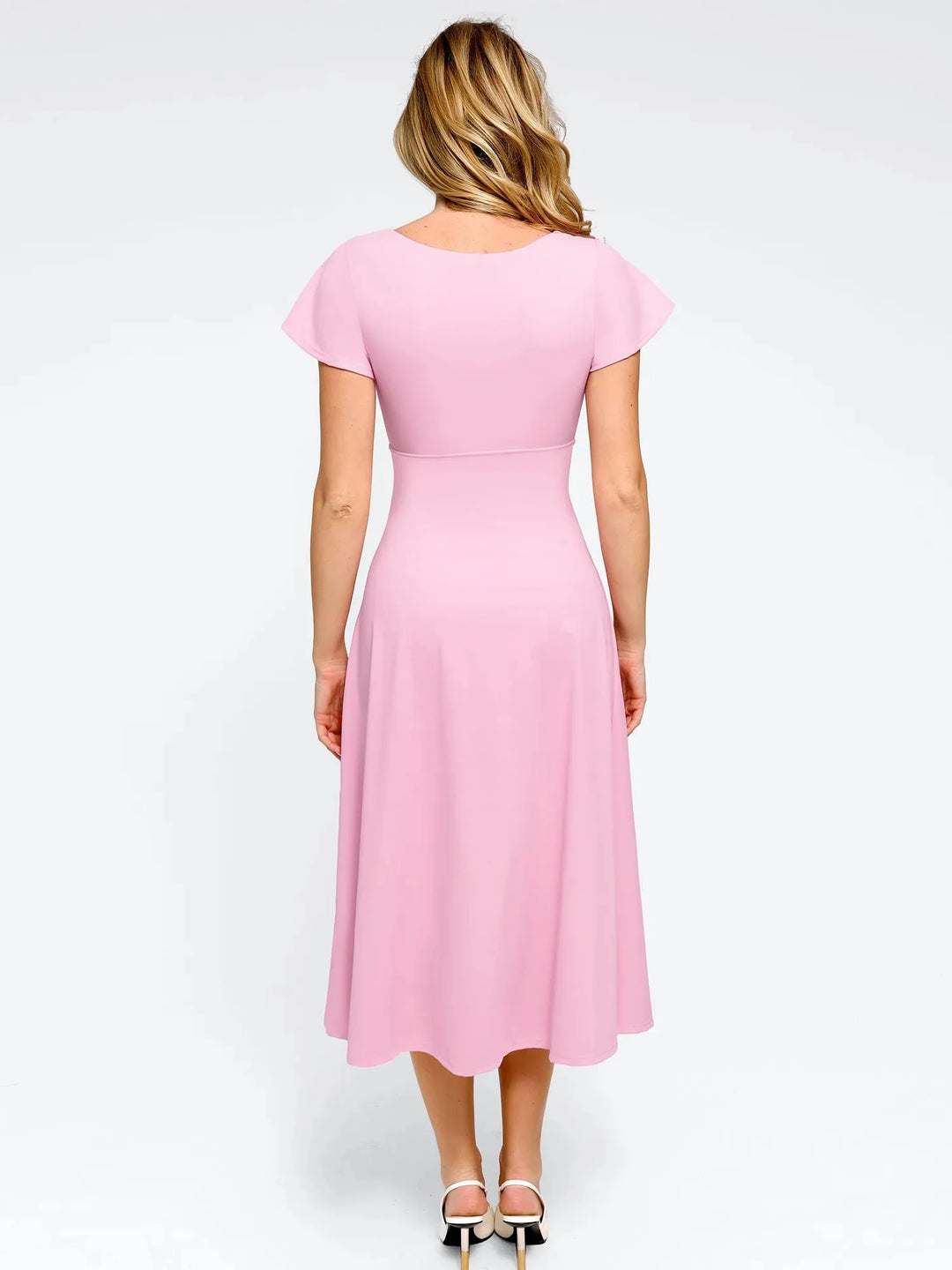 Shapewear Flutter Sleeve Sculpting A-Line Midi Dress - Modefluss