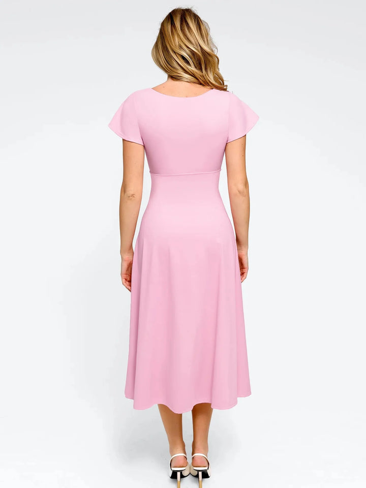 Shapewear Flutter Sleeve Sculpting A-Line Midi Dress - Modefluss