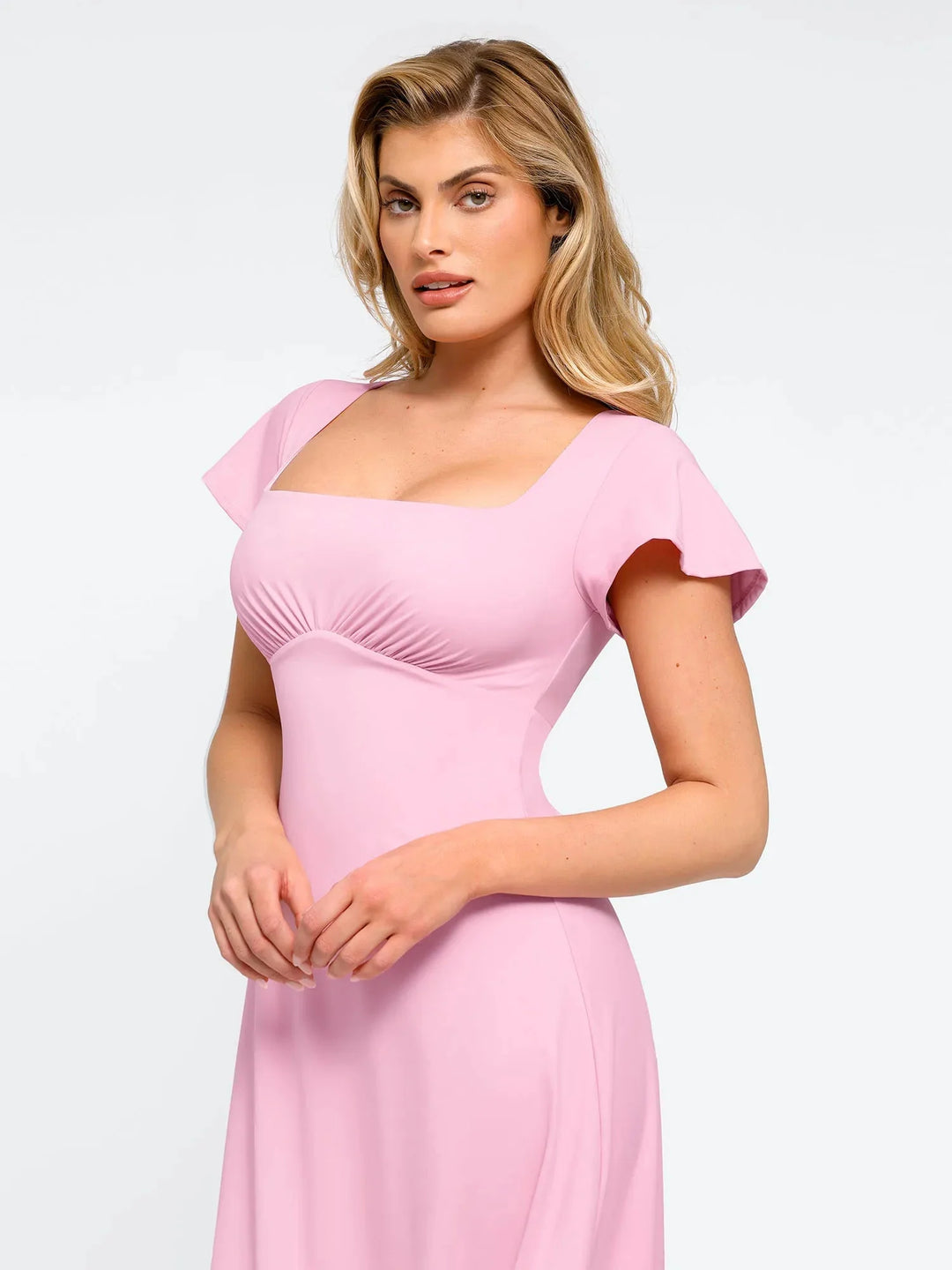 Shapewear Flutter Sleeve Sculpting A-Line Midi Dress - Modefluss