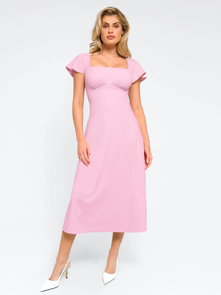 Shapewear Flutter Sleeve Sculpting A-Line Midi Dress - Modefluss