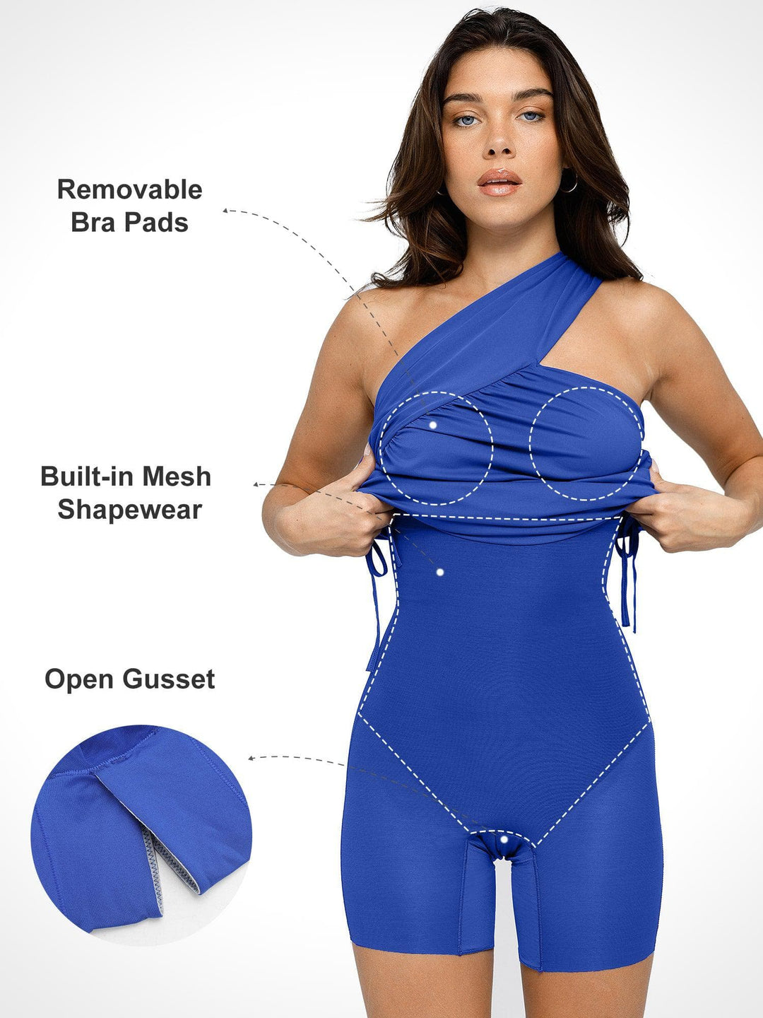 Bluetag Cooling Shapewear One-Shoulder Ruched Bodycon Dress - Modefluss