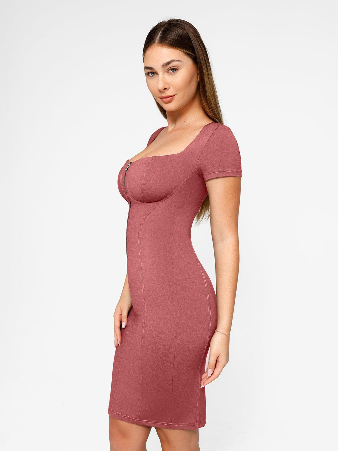 Shapewear Denim Square Neck Tummy Control Midi Dress - Modefluss