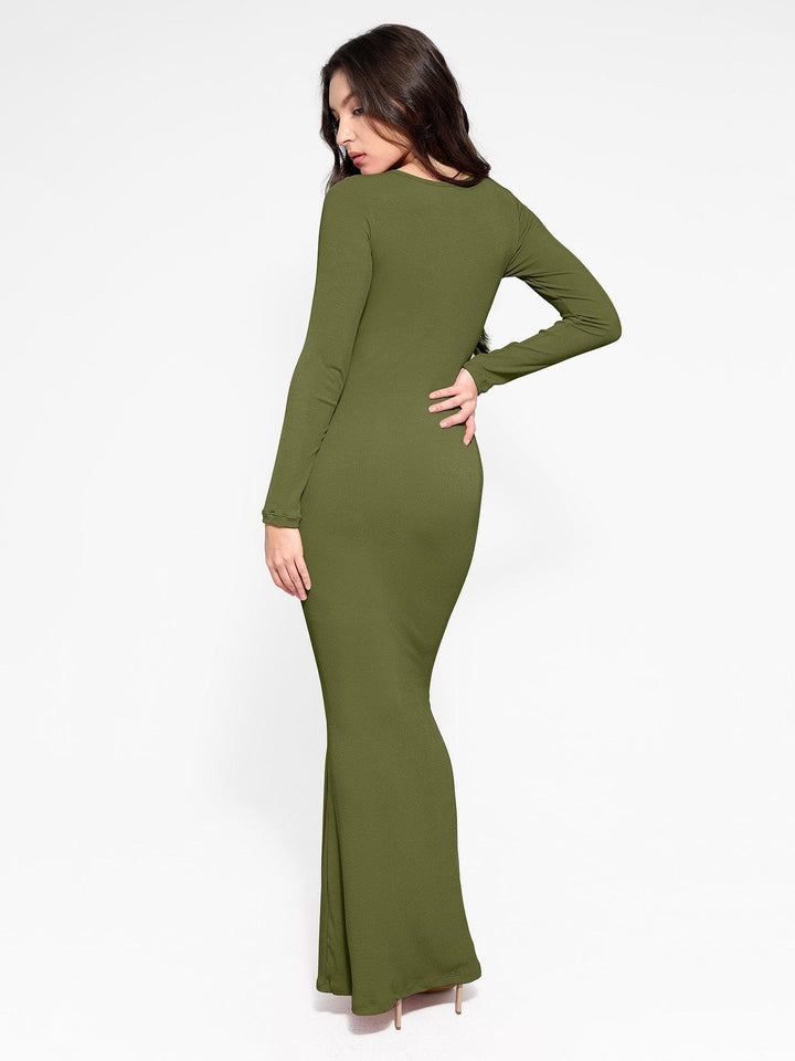Shapewear Square Neck Long Sleeve Slimming Modal Maxi Dress - Modefluss