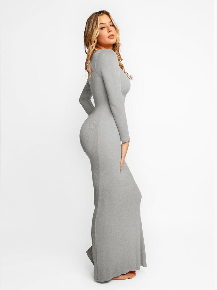 Shapewear Square Neck Long Sleeve Slimming Modal Maxi Dress - Modefluss