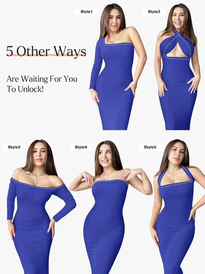 Shapewear Square Neck Long Sleeve Slimming Modal Maxi Dress - Modefluss