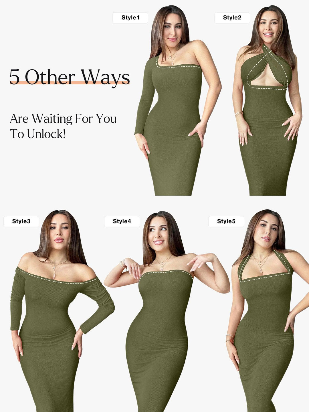 Shapewear Square Neck Long Sleeve Slimming Modal Maxi Dress - Modefluss
