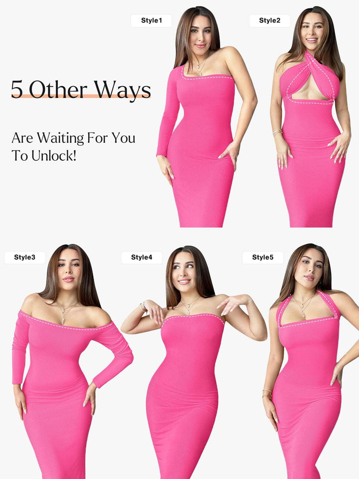 Shapewear Square Neck Long Sleeve Slimming Modal Maxi Dress - Modefluss