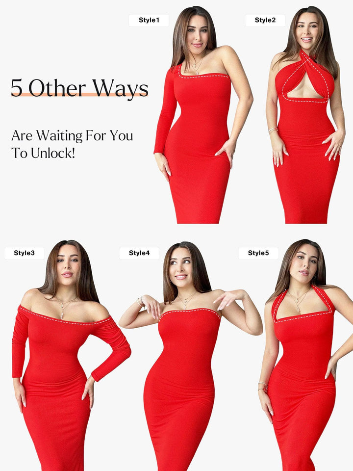 Shapewear Square Neck Long Sleeve Slimming Modal Maxi Dress - Modefluss