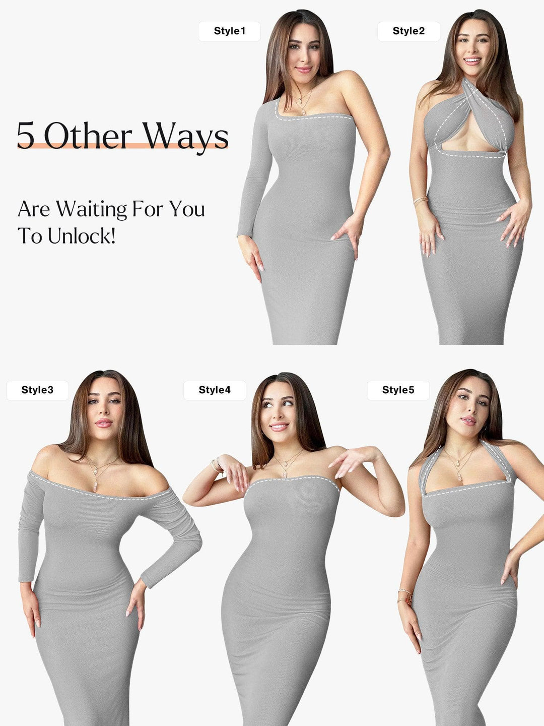 Shapewear Square Neck Long Sleeve Slimming Modal Maxi Dress - Modefluss
