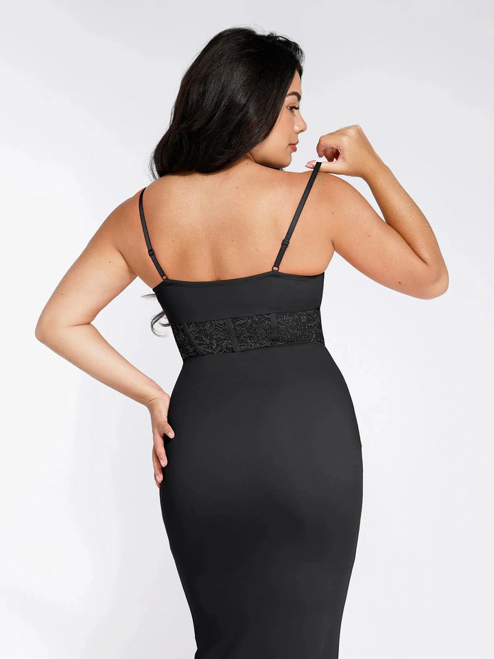 Shapewear Lace Inset Sculpting Mermaid Maxi Slip Dress - Modefluss