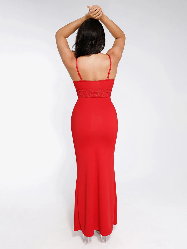 Shapewear Lace Inset Sculpting Mermaid Maxi Slip Dress - Modefluss
