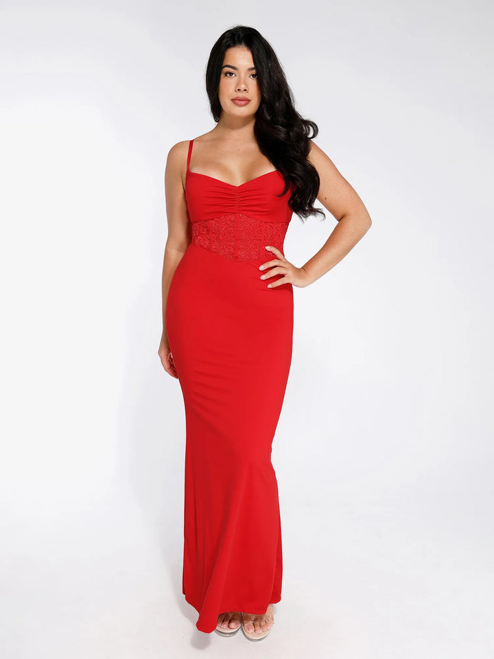 Shapewear Lace Inset Sculpting Mermaid Maxi Slip Dress - Modefluss