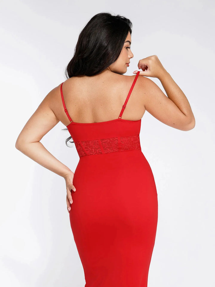 Shapewear Lace Inset Sculpting Mermaid Maxi Slip Dress - Modefluss