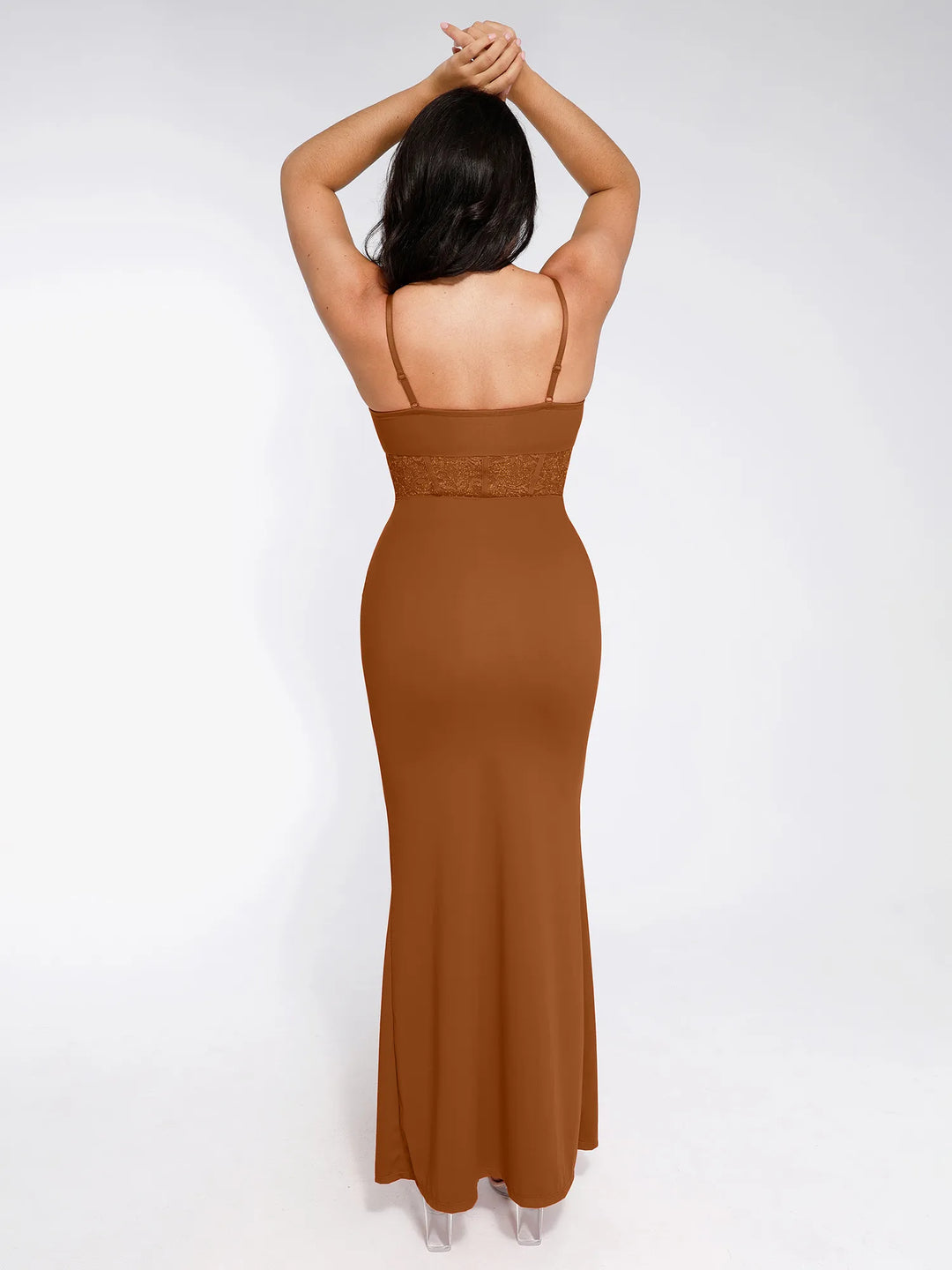 Shapewear Lace Inset Sculpting Mermaid Maxi Slip Dress - Modefluss