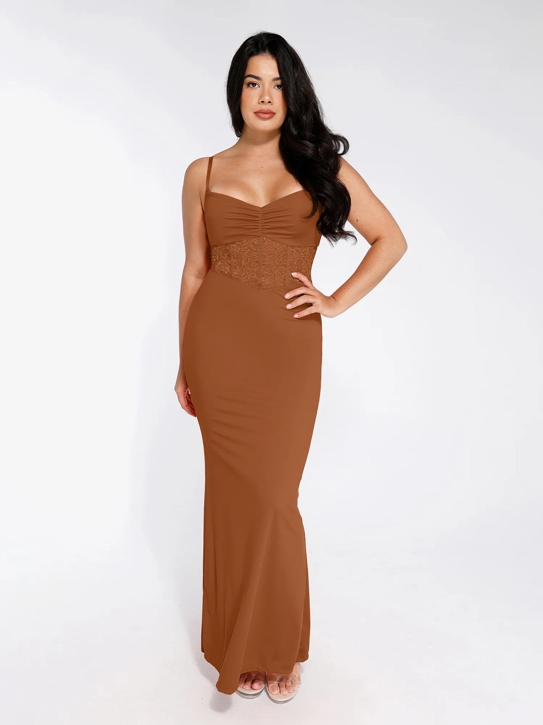 Shapewear Lace Inset Sculpting Mermaid Maxi Slip Dress - Modefluss