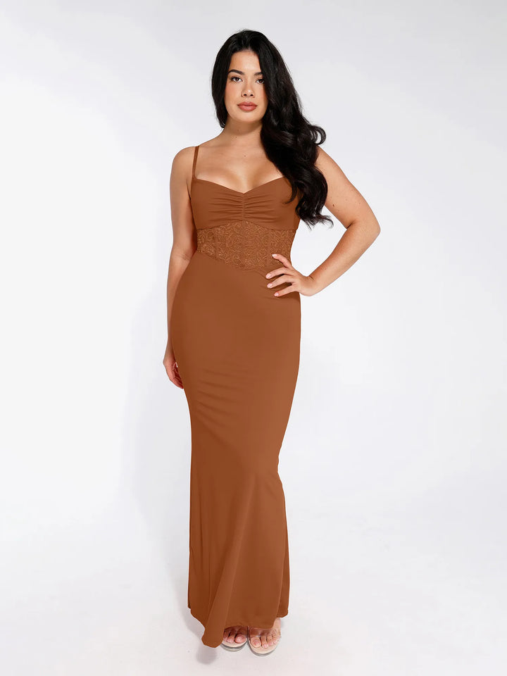 Shapewear Lace Inset Sculpting Mermaid Maxi Slip Dress - Modefluss