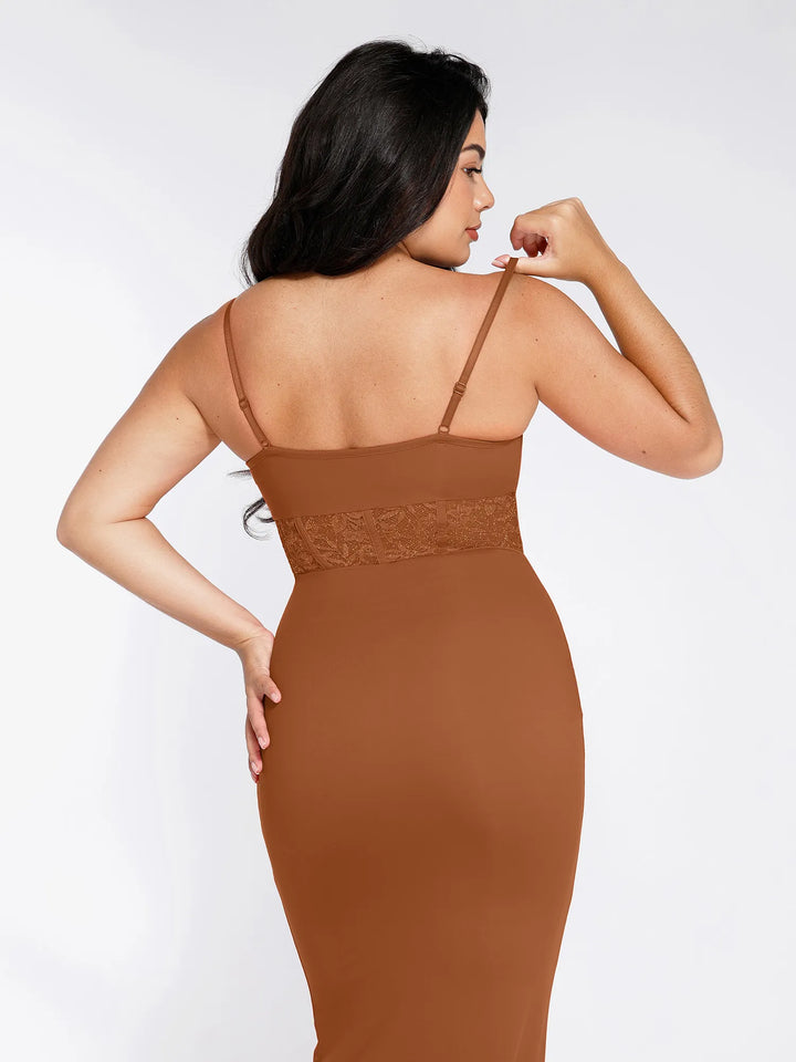 Shapewear Lace Inset Sculpting Mermaid Maxi Slip Dress - Modefluss
