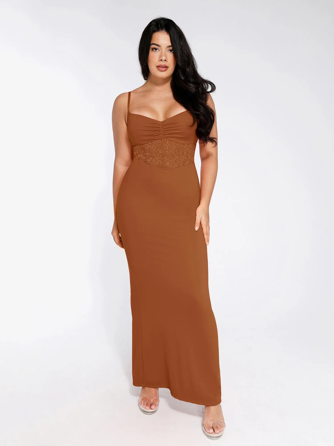 Shapewear Lace Inset Sculpting Mermaid Maxi Slip Dress - Modefluss