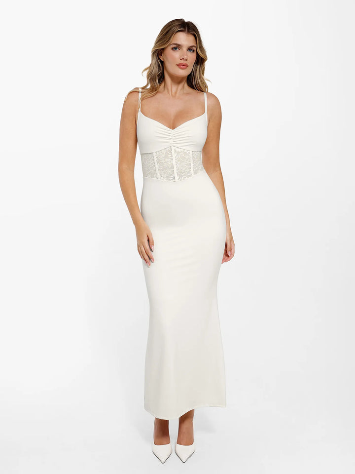 Shapewear Lace Inset Sculpting Mermaid Maxi Slip Dress - Modefluss