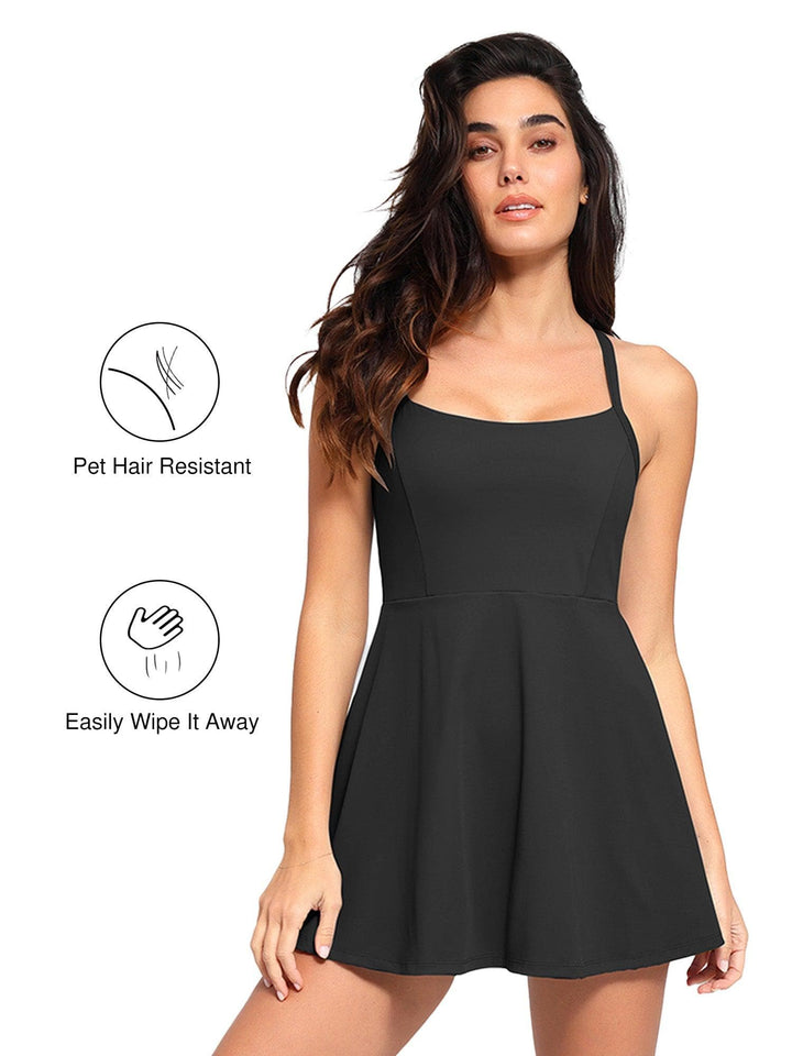 Shapewear Pet Hair Resistant Crisscross Back Workout Dress - Modefluss