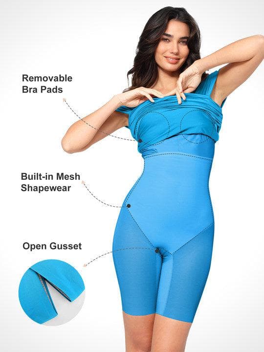 Shapewear Off-Shoulder Ruched Shine Sculpting Midi Dress - Modefluss