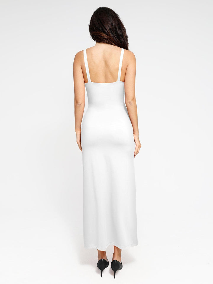 Shapewear Ruched Side Slit Slimming Maxi Slip Dress - Modefluss