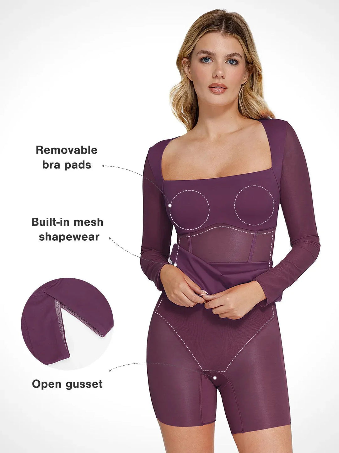 Shapewear Long Sleeve Mesh Inset Bodycon Midi Dress - Modefluss