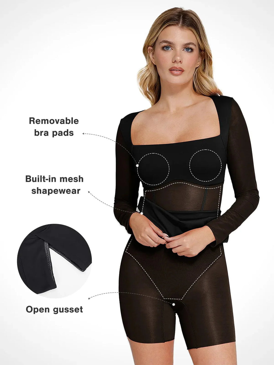 Shapewear Long Sleeve Mesh Inset Bodycon Midi Dress - Modefluss