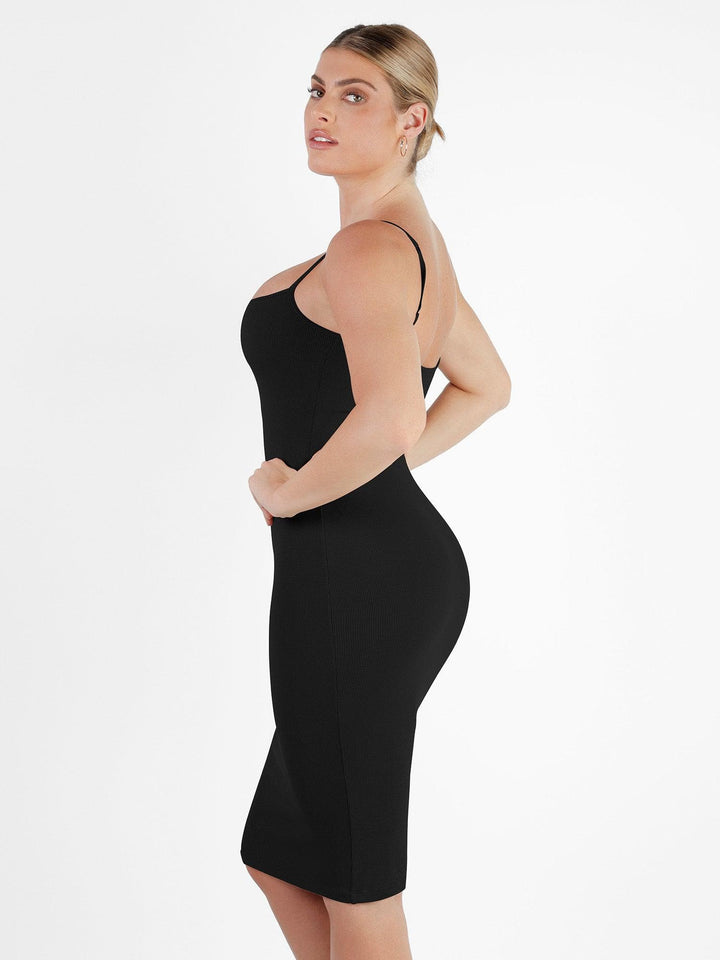 Shapewear Solid Modal Slimming Midi Slip Dress - Modefluss