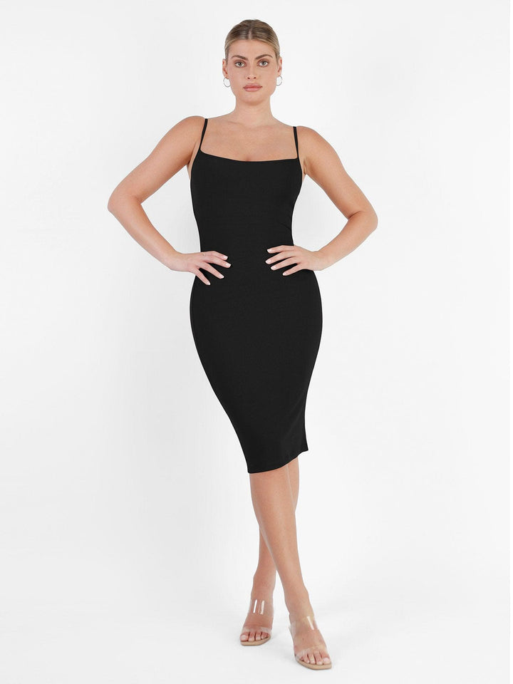 Shapewear Solid Modal Slimming Midi Slip Dress - Modefluss